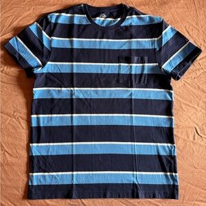 J. Crew Men's Navy Blue/Light Blue Striped T-shirt Size M